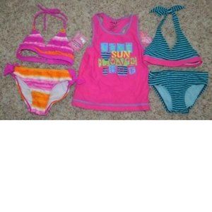 2 Girls Rashguard Swimsuit 4/5 Joe Boxer 5 Pc Pink Blue, Halters & Bikini Set